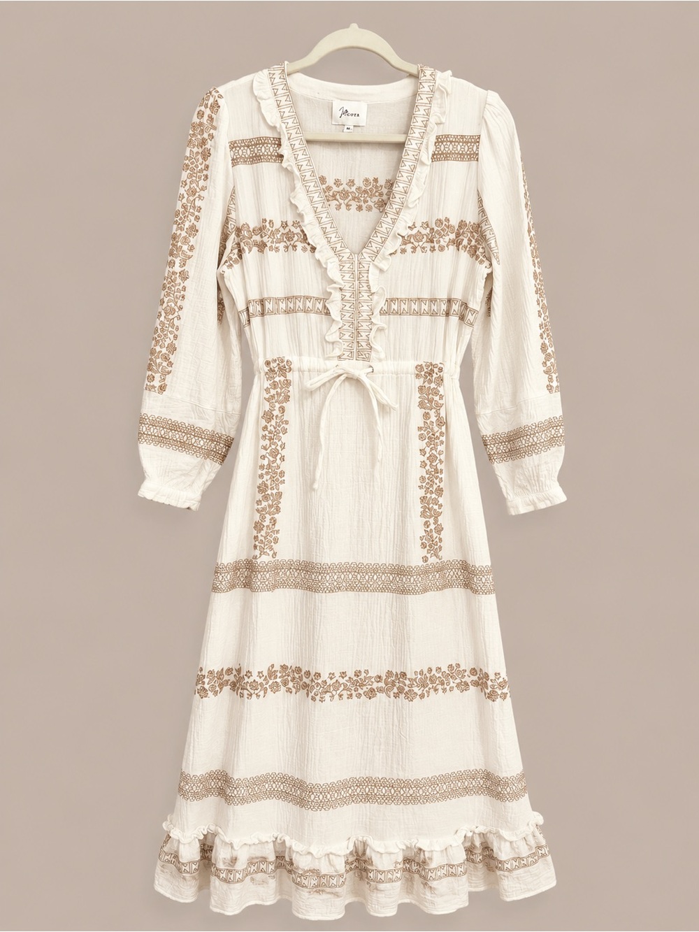 J Flower Ivory Gauze Embroidered Boho Maxi Dress